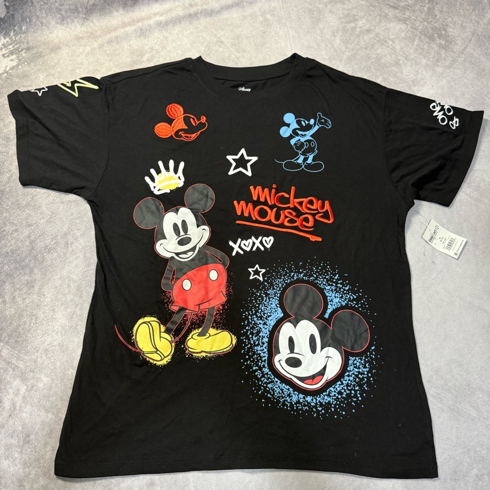Disney Mickey Mouse Black T-Shirt with Red and Blue Accents